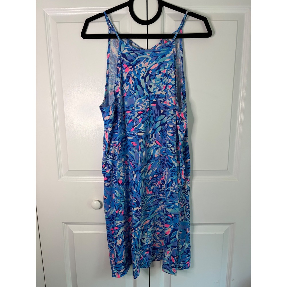 Lilly Pulitzer Margot Swing Dress Party Wave Blue Pink Tassel Pima Cotton Large